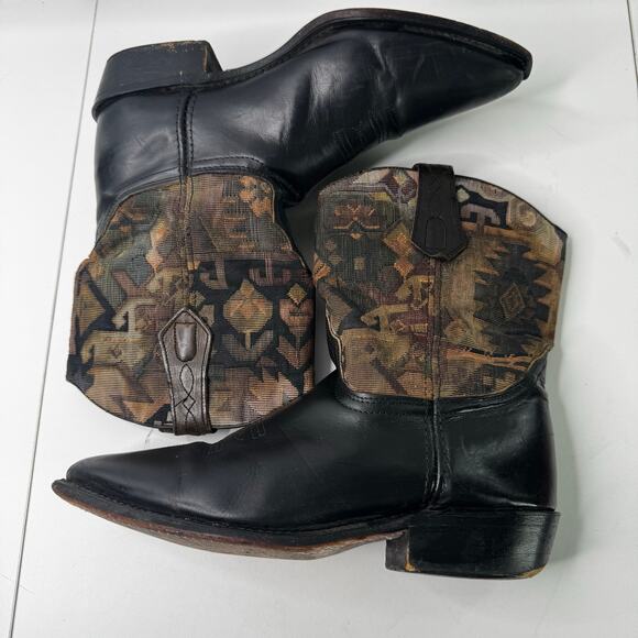 Vintage L.L. Bean Women’s 8 Cowboy Boots Brown Leather Tapestry Western Boho USA - Picture 4 of 10